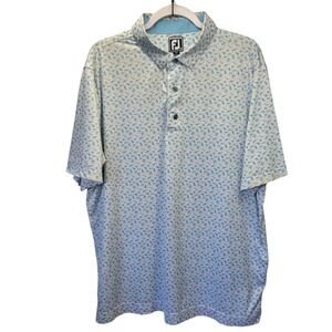 FootJoy Athletic Fit Golf Polo Shirt XL Blue‎ White Tropical Flamingo Print E661